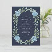 Invitation Mariage Formel aux Hydrangeas Bleu Marine (Debout devant)