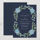 Invitation Mariage Formel aux Hydrangeas Bleu Marine (Devant / Derrière)