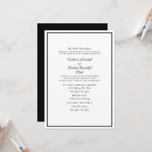 Invitation Mariage Formel Blanc & Noir Écriture Élégante