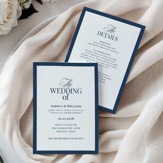 Invitation Mariage Formel Bleu Marine avec Code QR de RSVP