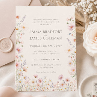 Invitation Mariage Formel Bohème Fantaisiste Fleurs Sauvages