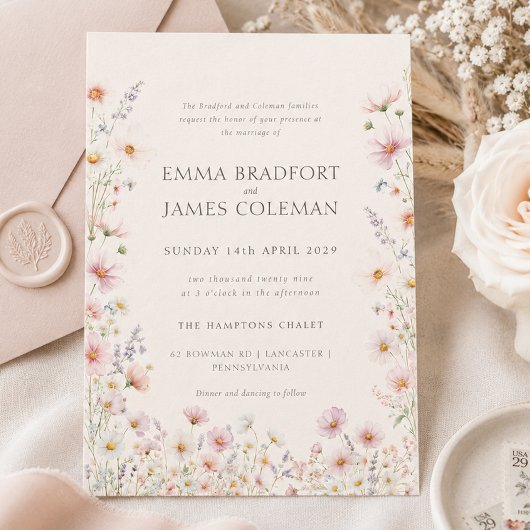 Invitation Mariage Formel Bohème Fantaisiste Fleurs Sauvages