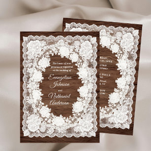 Invitation Mariage Formel Bois Rustique Roses Dentelle Intemp