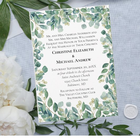 Invitation Mariage Formel Botanique de Verdure d'Eucalyptus