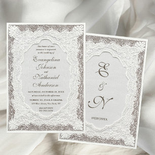 Invitation Mariage Formel Brodé de Faux Dentelle Intemporel
