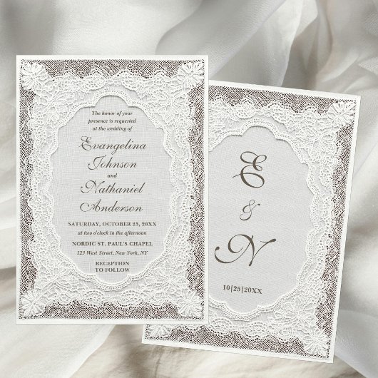 Invitation Mariage Formel Brodé de Faux Dentelle Intemporel