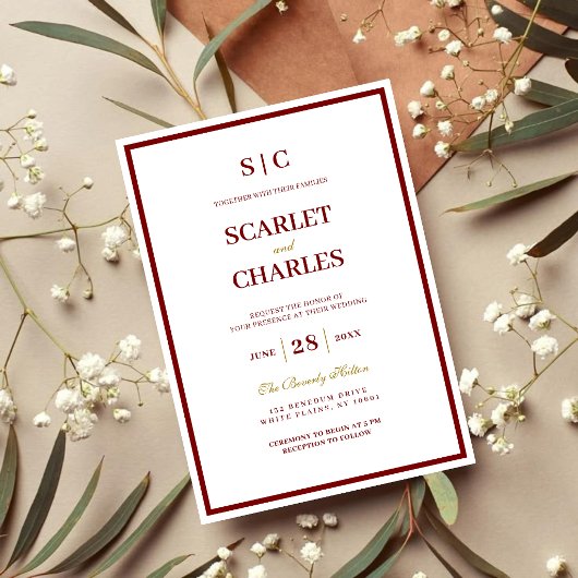 Invitation Mariage Formel Classique avec Monogramme en Bourgo