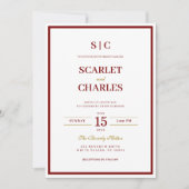 Invitation Mariage Formel Classique avec Monogramme en Bourgo (Devant)