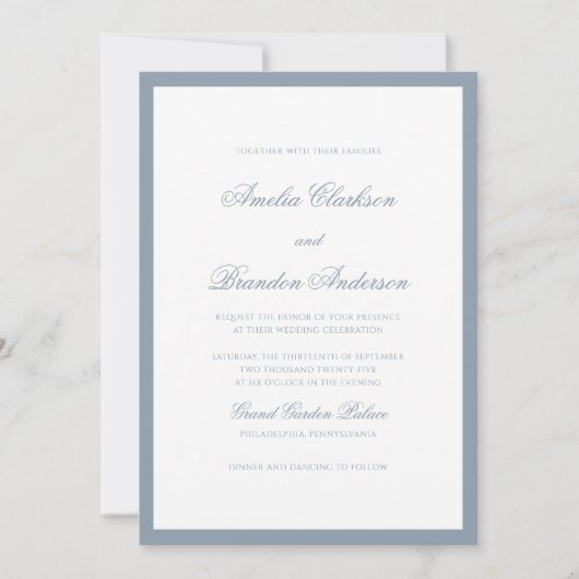 Invitation Mariage Formel Classique Écriture de Bordure Bleu (Devant)