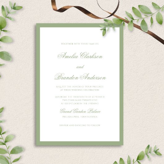 Invitation Mariage Formel Classique Écriture de Bordure Vert