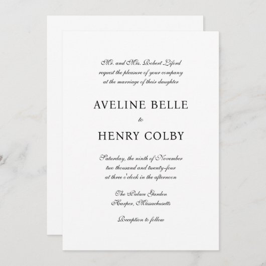 Invitation Mariage formel classique élégant (Devant / Derrière)