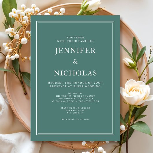 Invitation Mariage Formel Classique Émeraude Vert