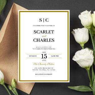 Invitation Mariage Formel Classique Monogramme Noir Or