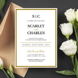 Invitation Mariage Formel Classique Monogramme Noir Or