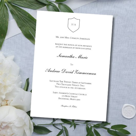 Invitation Mariage Formel Classique Monogramme Traditionnel