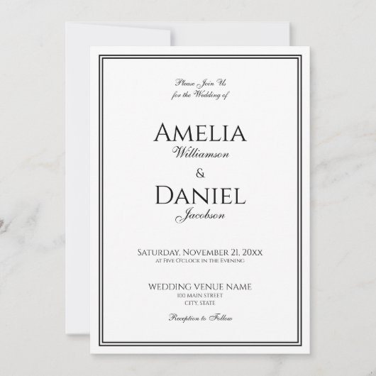 Invitation Mariage Formel Classique Noir et Blanc Script (Devant)
