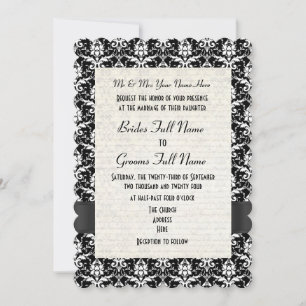 Invitation Mariage formel de damassé noire et blanche