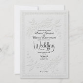 Invitation Mariage Formel de Relief Floral Faux Embossé Blanc (Devant)