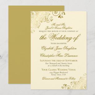 Invitation Mariage Formel de Style Classique Élégant Or et Cr