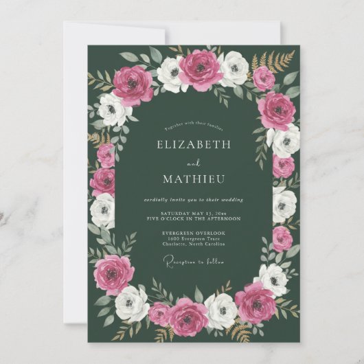 Invitation Mariage Formel d'Hiver Vert Chasseur (Devant)