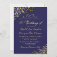 Mariage Formel Élégant Bleu Nuit et Or