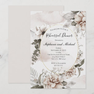 Invitation Mariage Formel Élégant Botanique Floral Gris Rose 