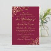 Invitation Mariage Formel Élégant Bourgogne & Or (Debout devant)