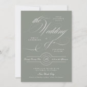 Invitation Mariage Formel Élégant Calligraphie Gris Vert (Devant)