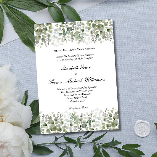 Invitation Mariage Formel Élégant Classique avec Verdure d'Eu