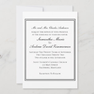 Invitation Mariage Formel Élégant Classique Bordure Blanche N