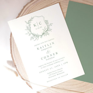 Invitation Mariage Formel Élégant Crête Vert Sauge Classique