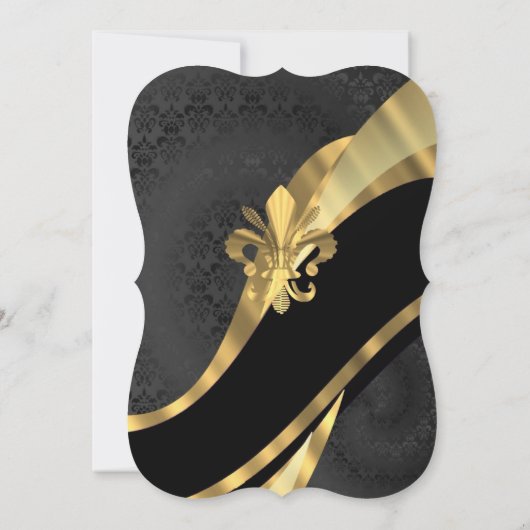 Invitation Mariage formel élégant d'or noir chic (Dos)