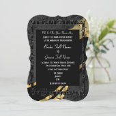 Invitation Mariage formel élégant d'or noir chic (Debout devant)