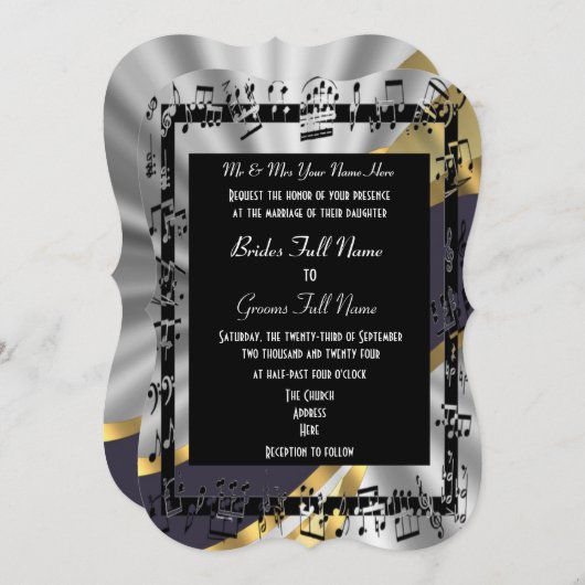 Invitation mariage formel élégant en or d'argent (Devant / Derrière)