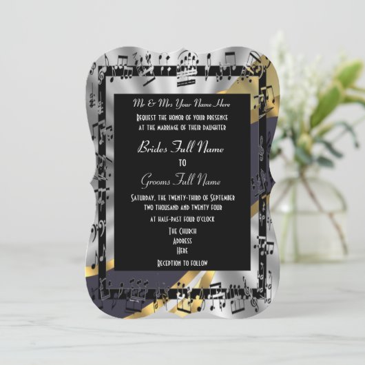 Invitation mariage formel élégant en or d'argent (Debout devant)