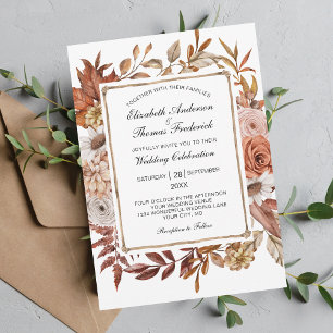 Invitation Mariage Formel Élégant Floral Feuilles d'Automne