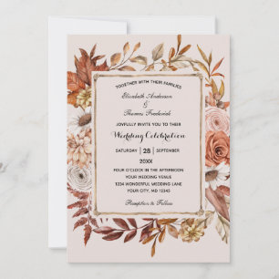 Invitation Mariage Formel Élégant Floral Feuilles d'Automne