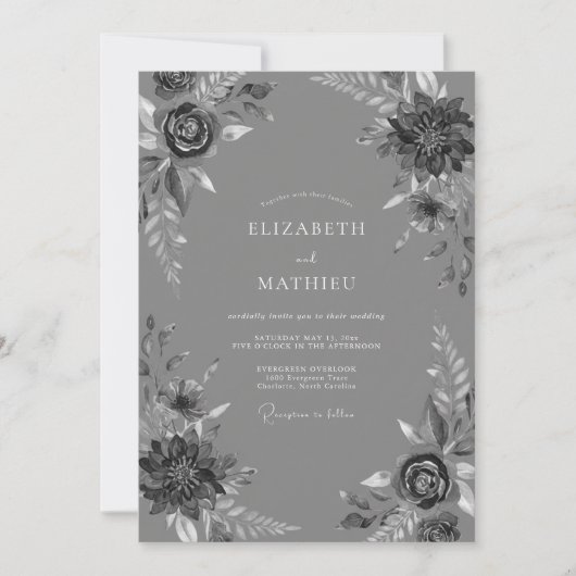 Invitation Mariage Formel Élégant Gris Ardoise (Devant)