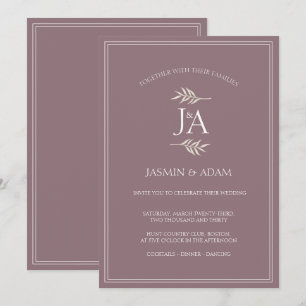 Invitation Mariage Formel Élégant Initiales Classiques Violet