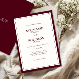 Invitation Mariage Formel Élégant Moderne Bourgogne Profond I