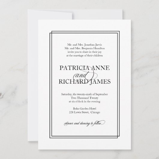 Invitation Mariage Formel Élégant Simple Script Noir (Devant)