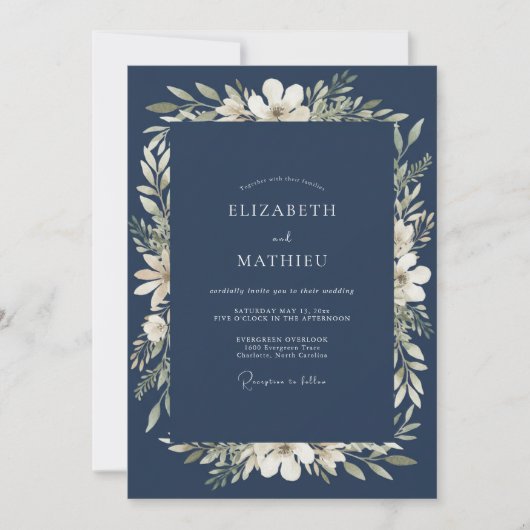 Invitation Mariage Formel et Distingué Bleu Nuit (Devant)