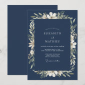 Invitation Mariage Formel et Distingué Bleu Nuit (Devant / Derrière)