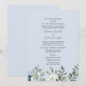 Invitation Mariage Formel Fleurs Bleu Poussiéreux Deux Parent (Devant / Derrière)
