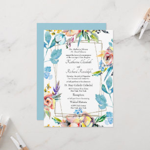 Invitation Mariage Formel Floral Coloré de Parents Divorcés à