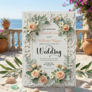 Invitation Mariage Formel Floral Imprimé sur Fond Ivoire