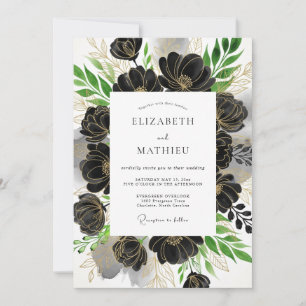 Invitation Mariage Formel Hiver Noir Émeraude Vert