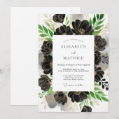 Invitation Mariage Formel Hiver Noir Émeraude Vert (Devant / Derrière)