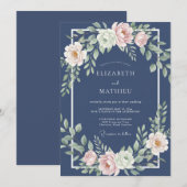 Invitation Mariage Formel Intemporel Bleu Nuit (Devant / Derrière)