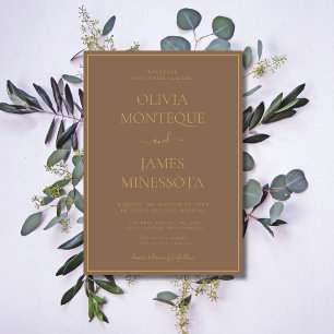 Invitation Mariage Formel Luxueux Cadre Or Marron Moka